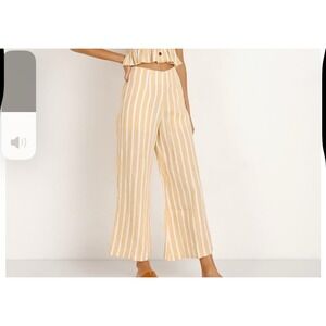 Faithfull The Brand Women Striped Linen Cropped Pants Zip Size Small US 4